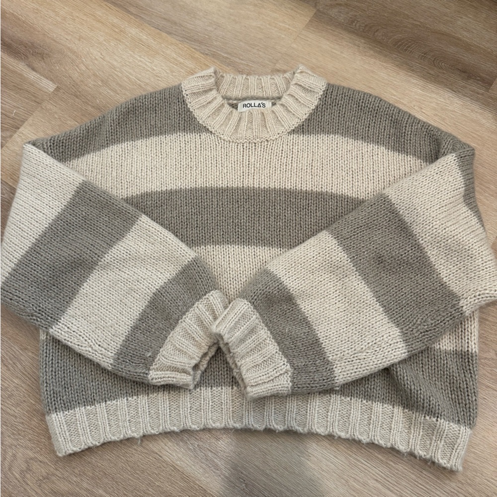 ROLLA'S Gray and Cream Striped Sweater